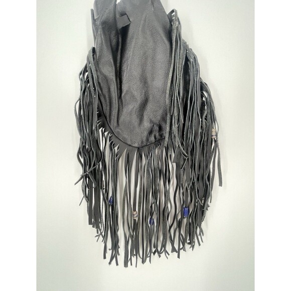 Handmade Native Medicine Pouch Necklace Black Leather Fringe Bead Bag - Picture 2 of 6